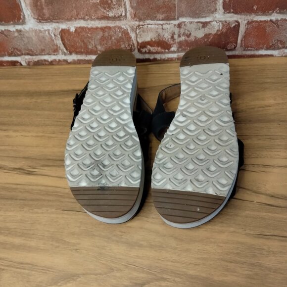 UGG Platform Sandals Womens Size 7 Leather Brown Black White Easy On Sandals - Picture 4 of 8